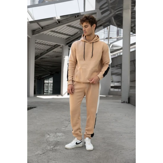 Bēšs vīriešu komplekts ar baltu svītru Core PK3021 Premium