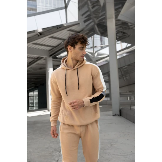 Bēšs vīriešu komplekts ar baltu svītru Core PK3021 Premium