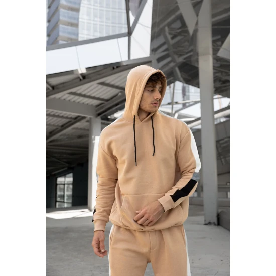 Bēšs vīriešu komplekts ar baltu svītru Core PK3021 Premium