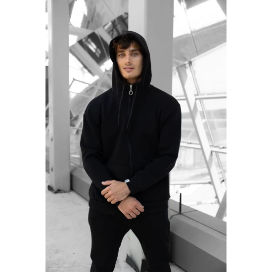 Melns vīriešu komplekts ar kapuci Zipos PK3025 Premium
