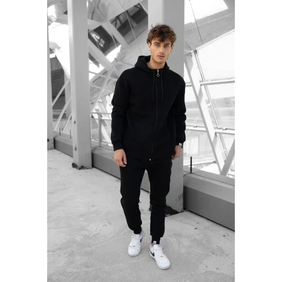 Melns vīriešu komplekts ar kapuci Zipos PK3025 Premium