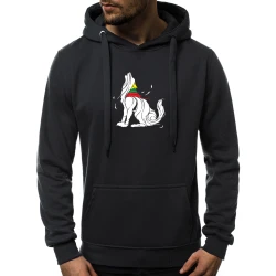 Juodos spalvos vyriškas džemperis su gobtuvu "Vilkas"