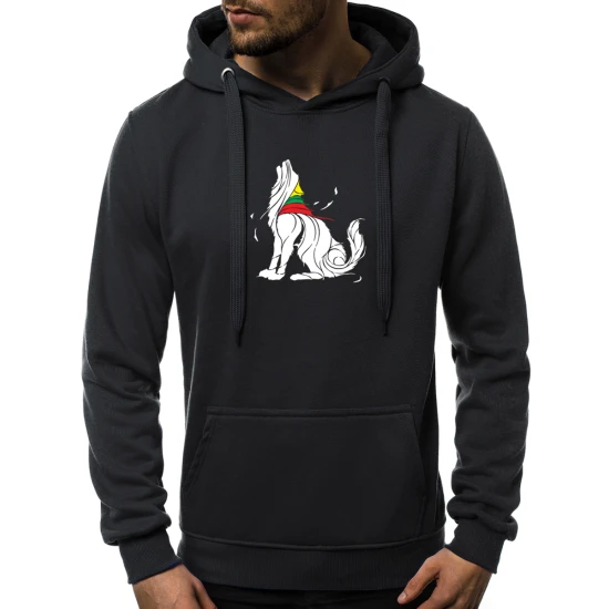 Juodos spalvos vyriškas džemperis su gobtuvu 