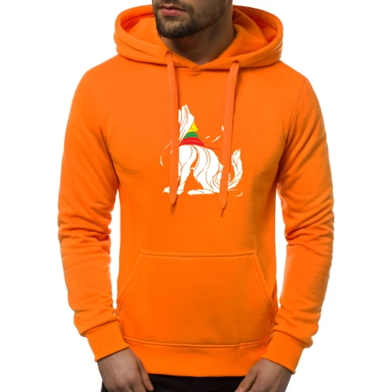 Oranžinis vyriškas džemperis su gobtuvu - baltas 