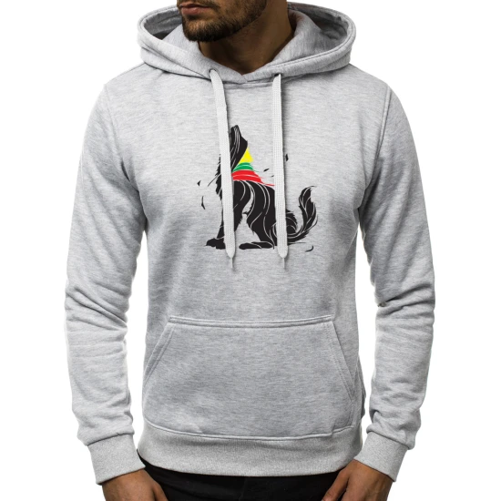 Vīriešu pelēks džemperis ar kapuci Wolf Vīriešu džemperi ar apdruku