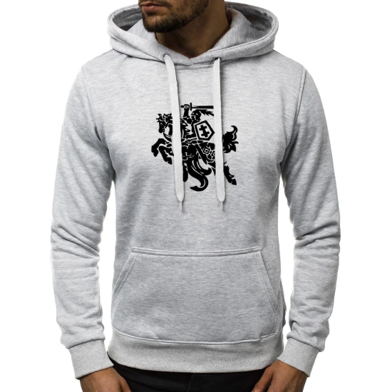 Pilkos spalvos vyriškas džemperis su gobtuvu Vytis JS/2009