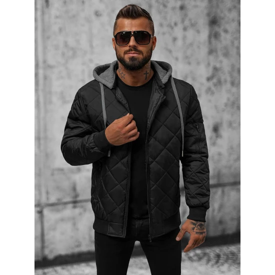 Vīriešu melna jaka ar kapuci Lator Jakas