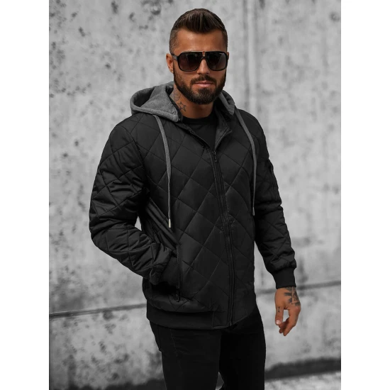 Vīriešu melna jaka ar kapuci Lator Jakas