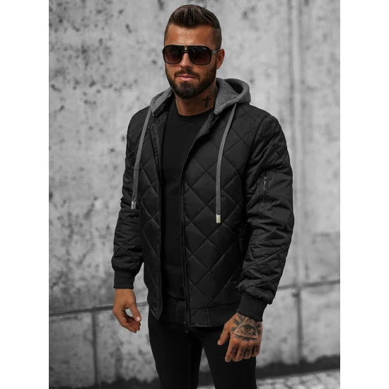 Vīriešu melna jaka ar kapuci Lator Jakas