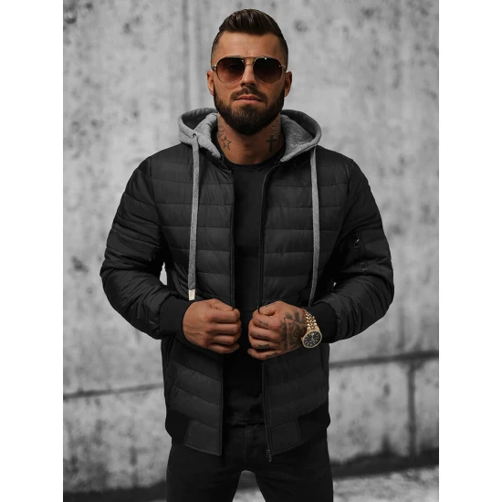 Kidol melna vīriešu jaka ar kapuci JS/8M985/392