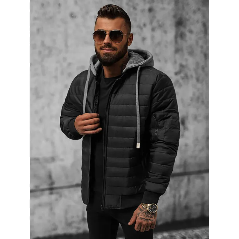 Kidol melna vīriešu jaka ar kapuci JS/8M985/392