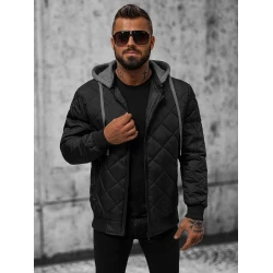 Vīriešu melna jaka ar kapuci Lator