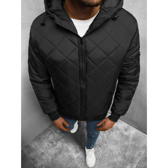 Vīriešu melna jaka ar kapuci Ogmina Rudens/Pavasaris