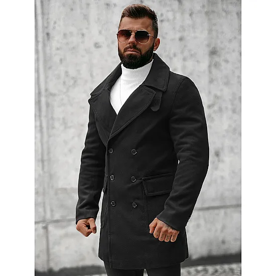 Vīriešu stilīgs melns rudens mētelis Nova JB/1048Z