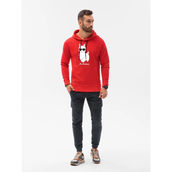 Sarkans vīriešu džemperis ar kapuci No ProbLlama B1154 Premium