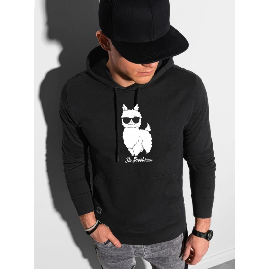 Melns vīriešu džemperis ar kapuci No ProbLlama B1154 Premium