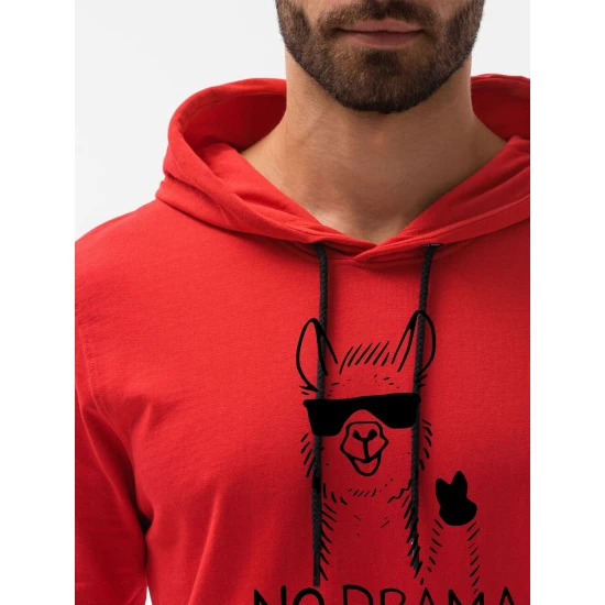 Sarkans vīriešu džemperis ar kapuci No drama Llama B1154 Premium