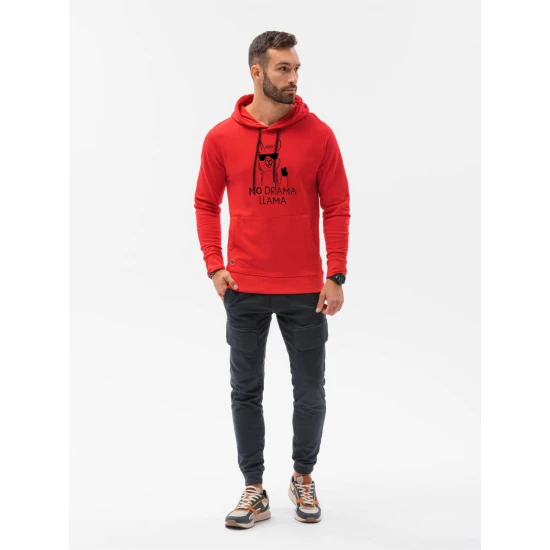 Sarkans vīriešu džemperis ar kapuci No drama Llama B1154 Premium