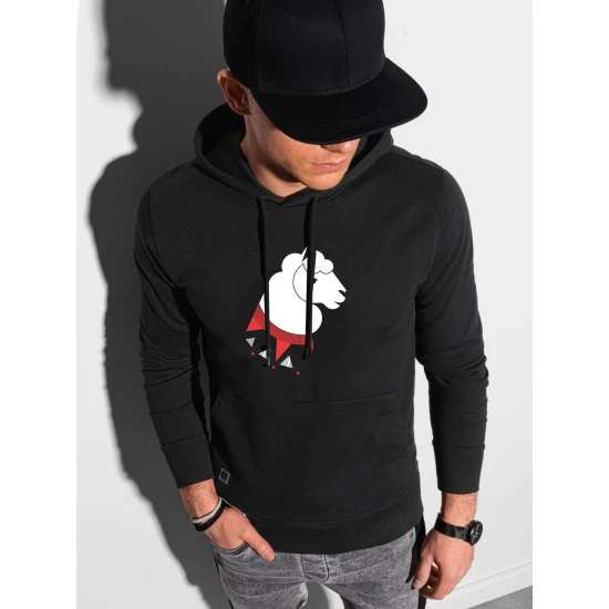 Melns vīriešu džemperis ar kapuci Lama B1154 Premium