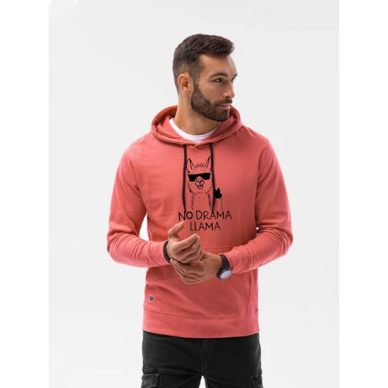 Rozā vīriešu džemperis ar kapuci  No drama Llama B1154 Premium