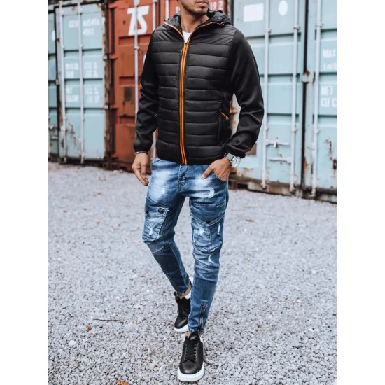 Melna vīriešu jaka ar oranžām detaļām Olen TX3785