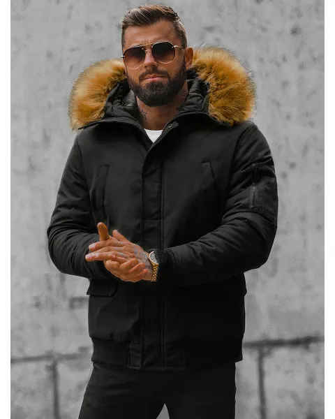 Bomber stila ziemas melna vīriešu jaka Lemor