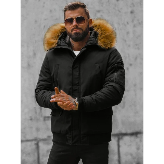 Bomber stila ziemas melna vīriešu jaka Lemor JS/201901