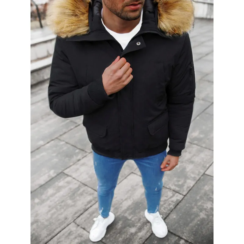 Bomber stila ziemas melna vīriešu jaka Lemor JS/201901
