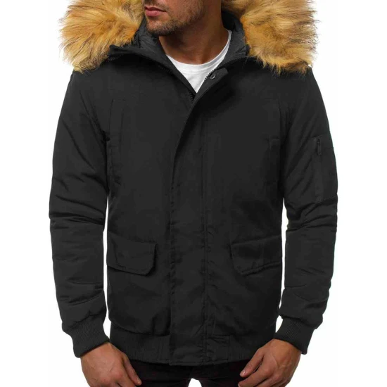Bomber stila ziemas melna vīriešu jaka Lemor JS/201901