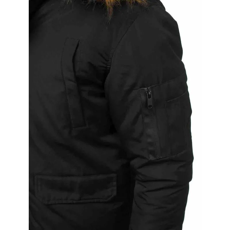 Bomber stila ziemas melna vīriešu jaka Lemor JS/201901