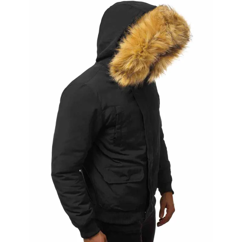 Bomber stila ziemas melna vīriešu jaka Lemor JS/201901