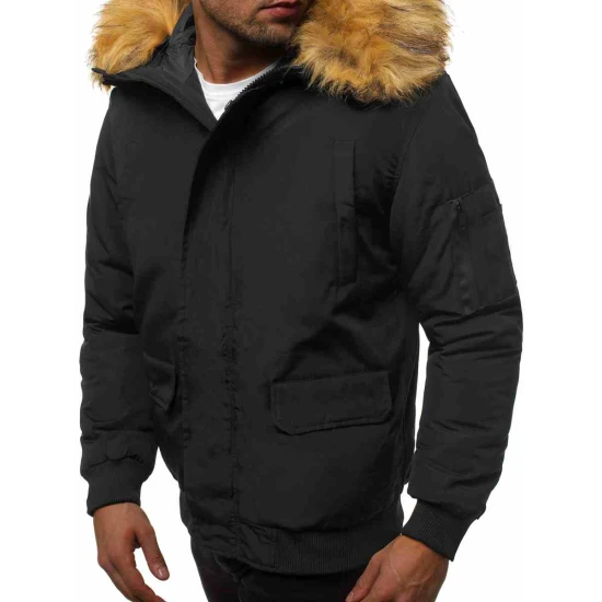 Bomber stila ziemas melna vīriešu jaka Lemor JS/201901
