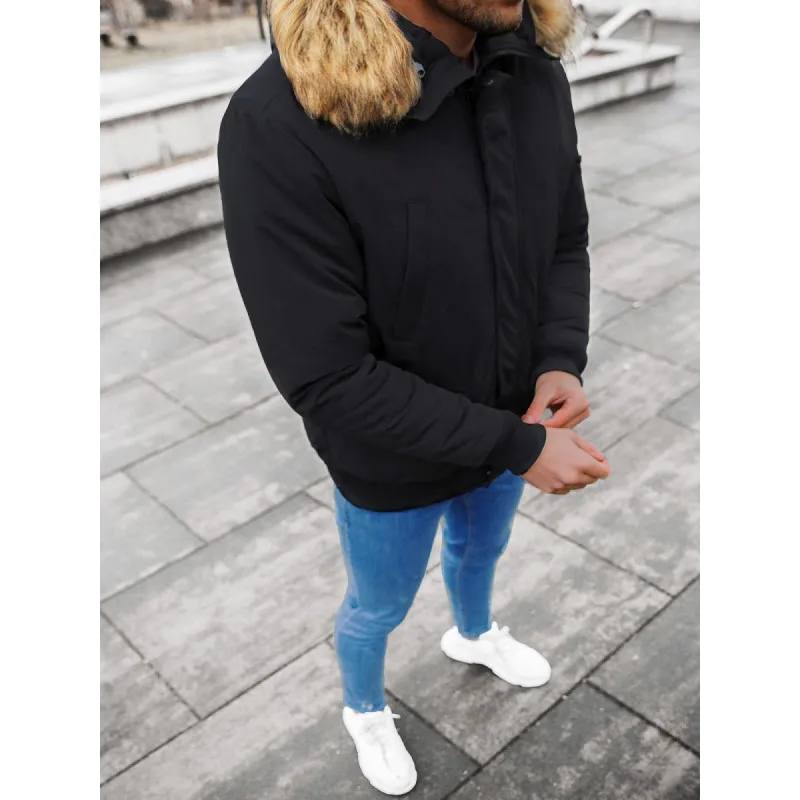 Bomber stila ziemas melna vīriešu jaka Lemor JS/201901