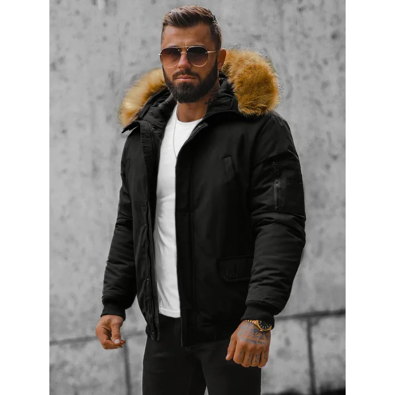Bomber stila ziemas melna vīriešu jaka Lemor JS/201901