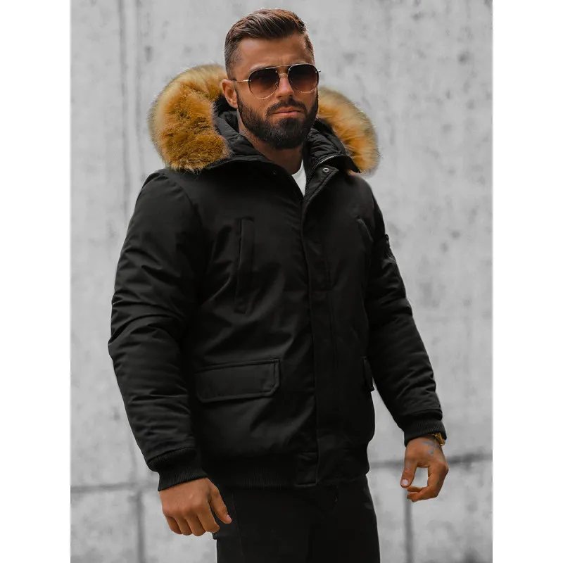 Bomber stila ziemas melna vīriešu jaka Lemor JS/201901
