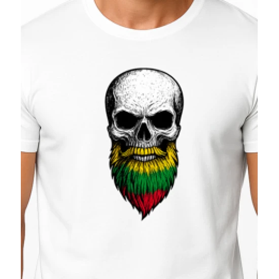 Vīriešu balts krekls Galvaskauss un bārda PK4015