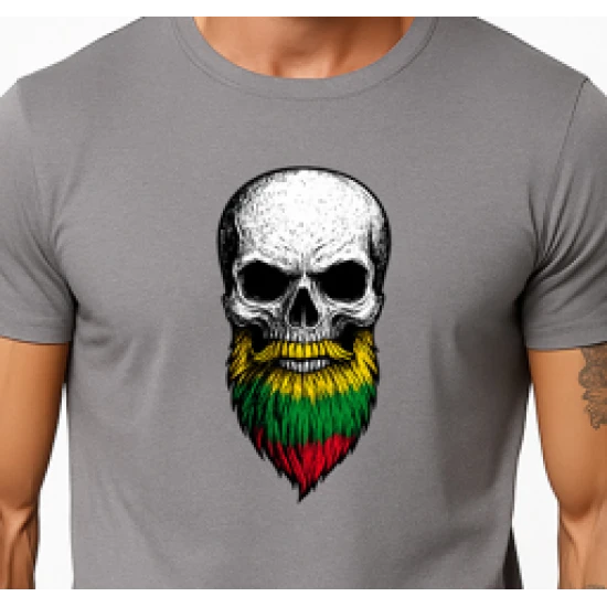 Vīriešu pelēks krekls Galvaskauss un bārda PK4015