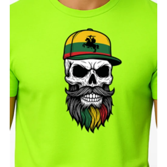 Vīriešu neona zaļš krekls Galvaskauss un cepure PK4016
