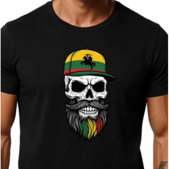 Vīriešu melns krekls Galvaskauss ar cepuri PK4016