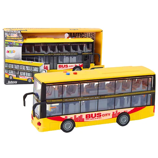 Geltonas dviaukštis autobusas su garso ir šviesos efektais Autobusai