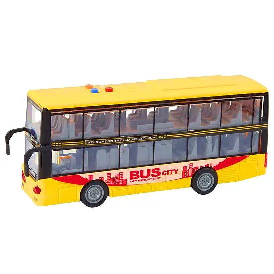 Geltonas dviaukštis autobusas su garso ir šviesos efektais Autobusai