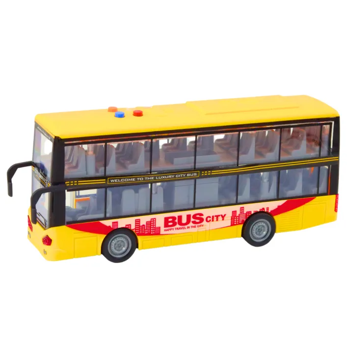 Dzeltens divstāvu autobuss ar skaņas un gaismas efektiem Autobusi