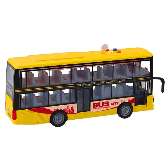 Geltonas dviaukštis autobusas su garso ir šviesos efektais Autobusai
