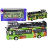 Zaļš divstāvu autobuss ar atvērtām durvīm Autobusi