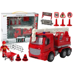 Ugunsdzēsības dienesta komplekts ar celtni un ceļa zīmēm