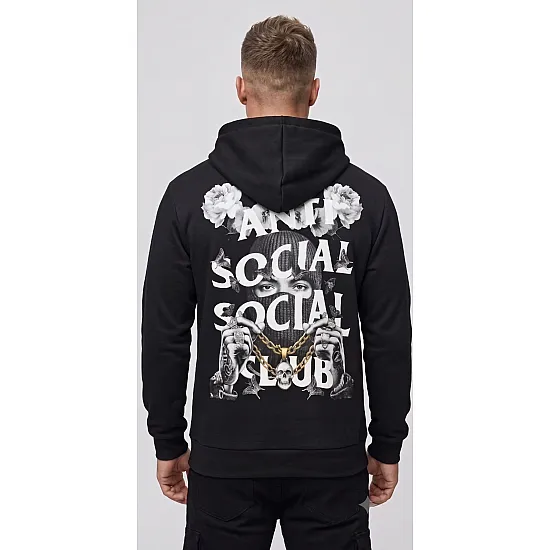 Vīriešu melns džemperis ar kapuci „Social“