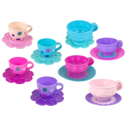 Tējas piederumu komplekts: tasītes, šķīvji, galda piederumi