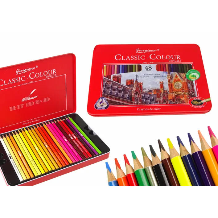 Set of 48 Art Crayons Metal Container Saimnieki