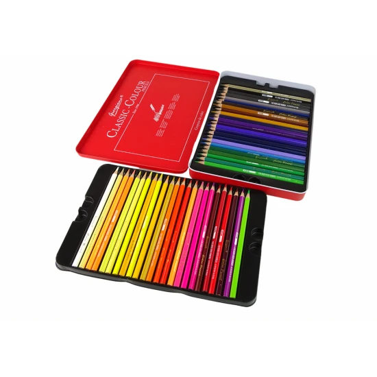 Set of 48 Art Crayons Metal Container Saimnieki