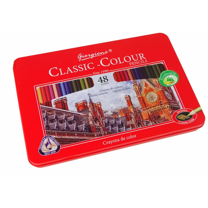Set of 48 Art Crayons Metal Container Saimnieki